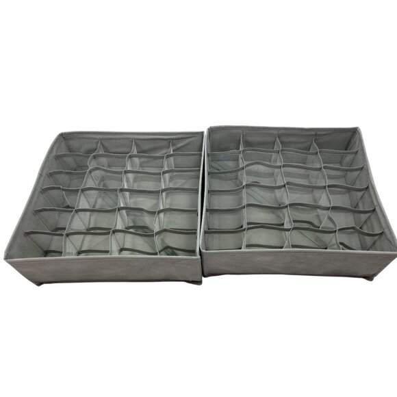 (2) Foldable Gray 24-Compartment Drawer Organizer/Socks/Underwear/Storage 15a - Picture 1 of 6